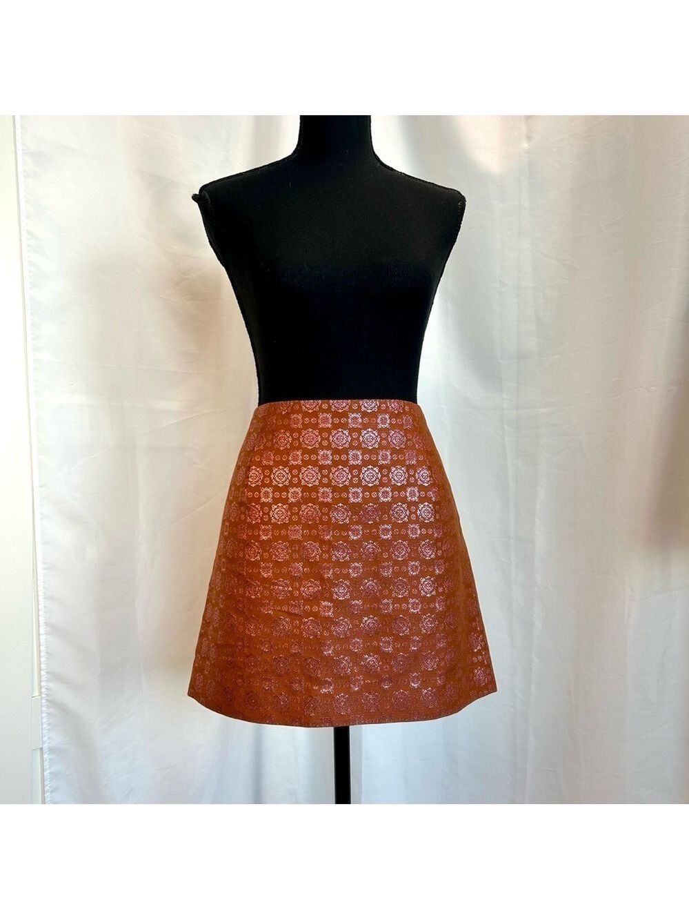 J. CREW COLLECTION Pink Copper Metallic Silk Brocade Mini Skirt Sz 4 NWOT